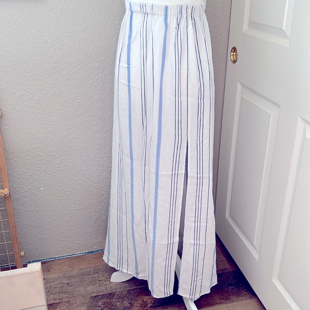 🌸Revolve Clayton Cornflower Blue White Striped Maxi High Split Slit Skirt Small - Picture 4 of 13